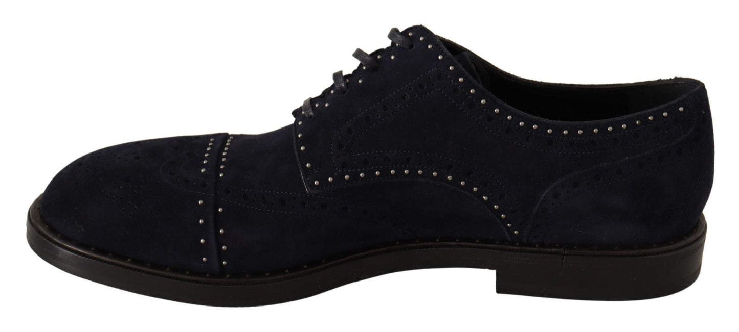 Dolce & Gabbana Blue Suede Leather Derby Studded Men's Shoes