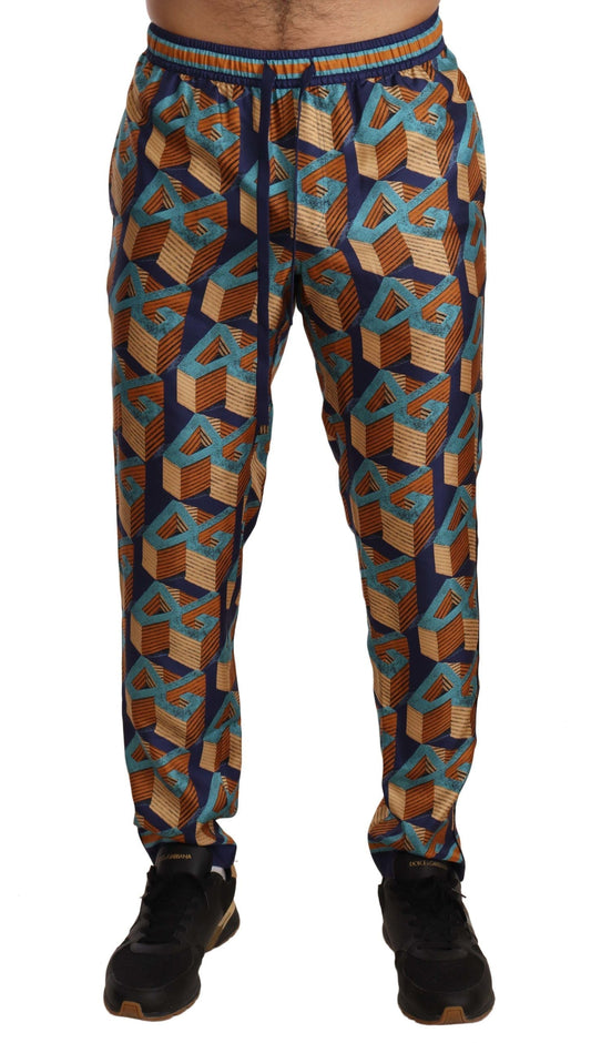 Dolce & Gabbana Multicolor Patterned Joggers Silk Men's Pants