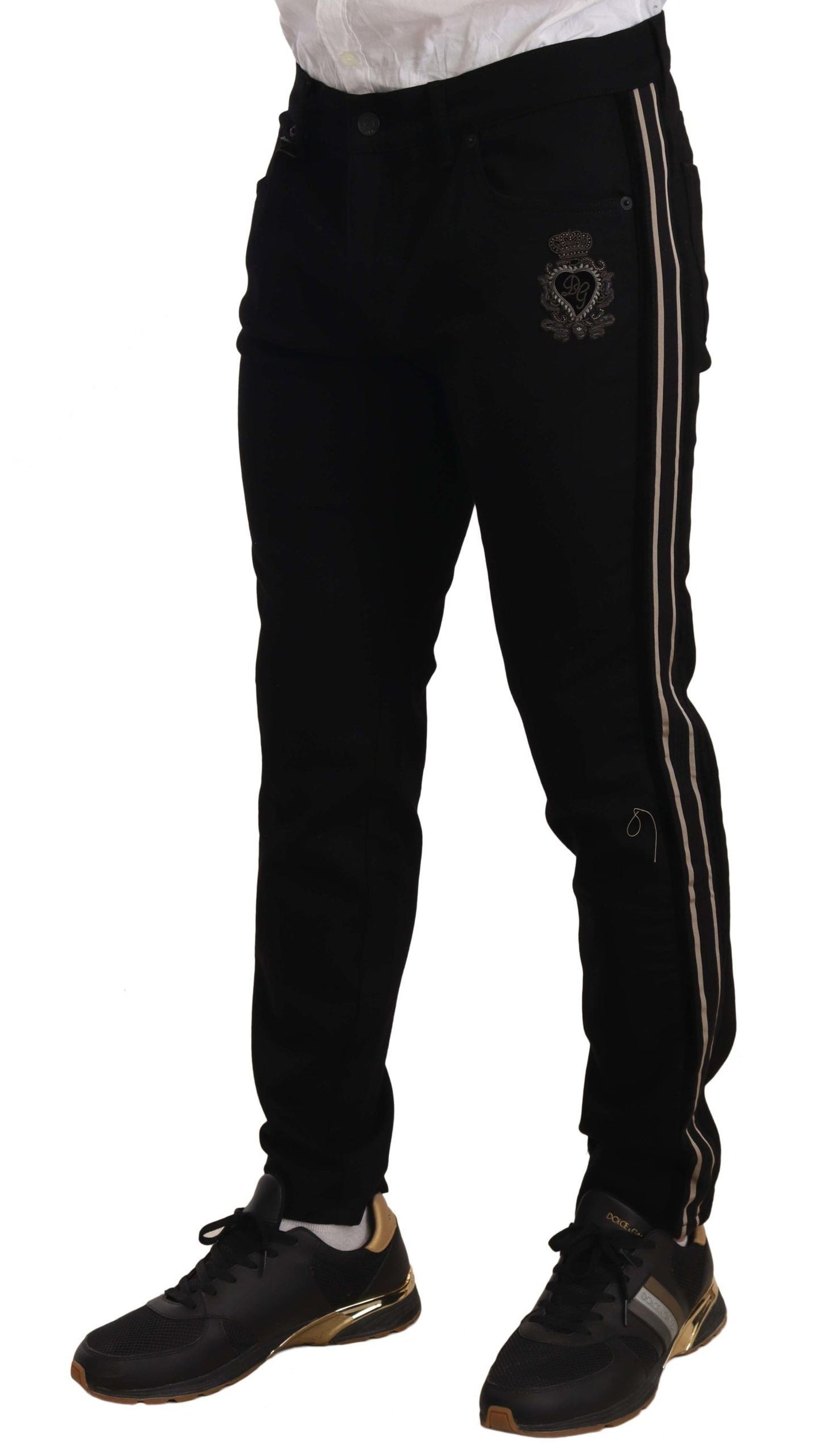 Dolce & Gabbana Black Skinny Fit Denim Side Band Jeans Men's Pant