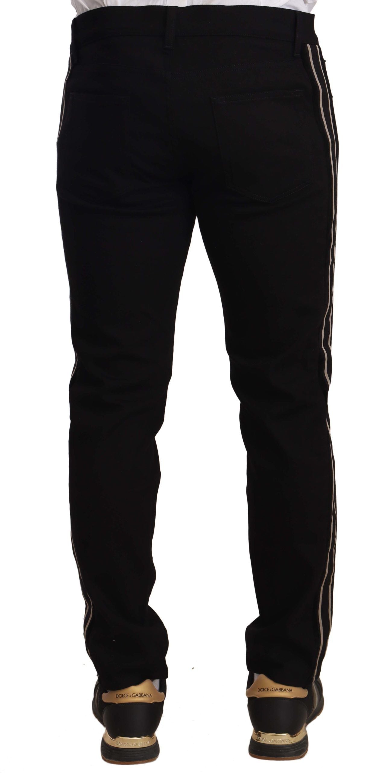 Dolce & Gabbana Black Skinny Fit Denim Side Band Jeans Men's Pant