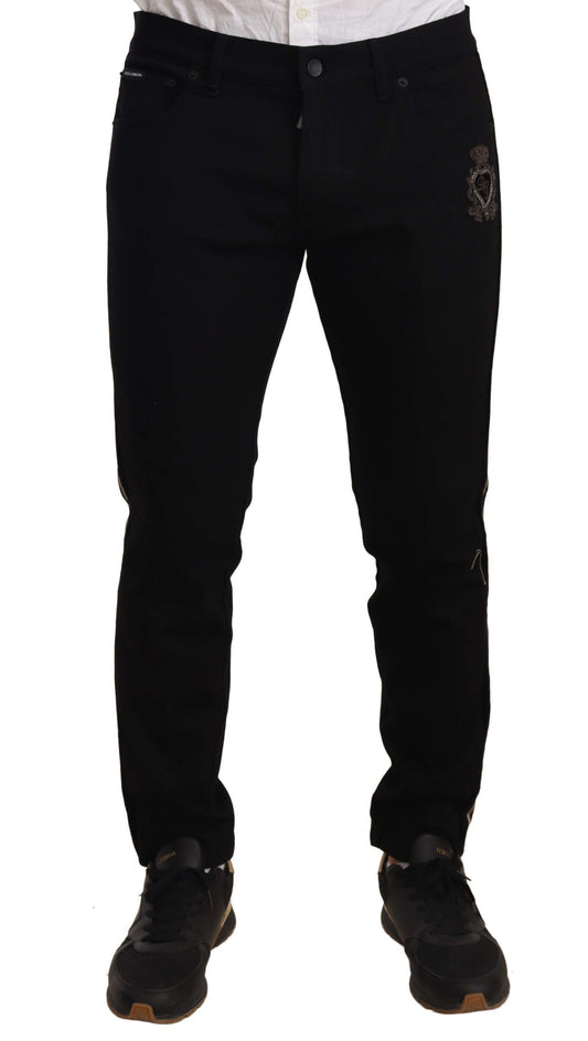 Dolce & Gabbana Black Skinny Fit Denim Side Band Jeans Men's Pant