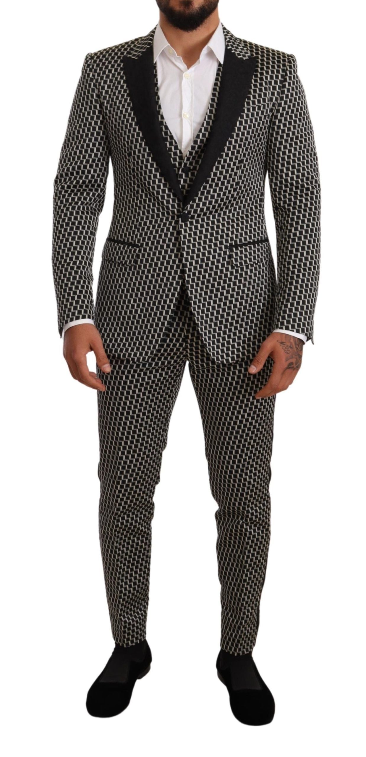 Dolce & Gabbana Black White Check 3 Piece Set MARTINI Men's Suit