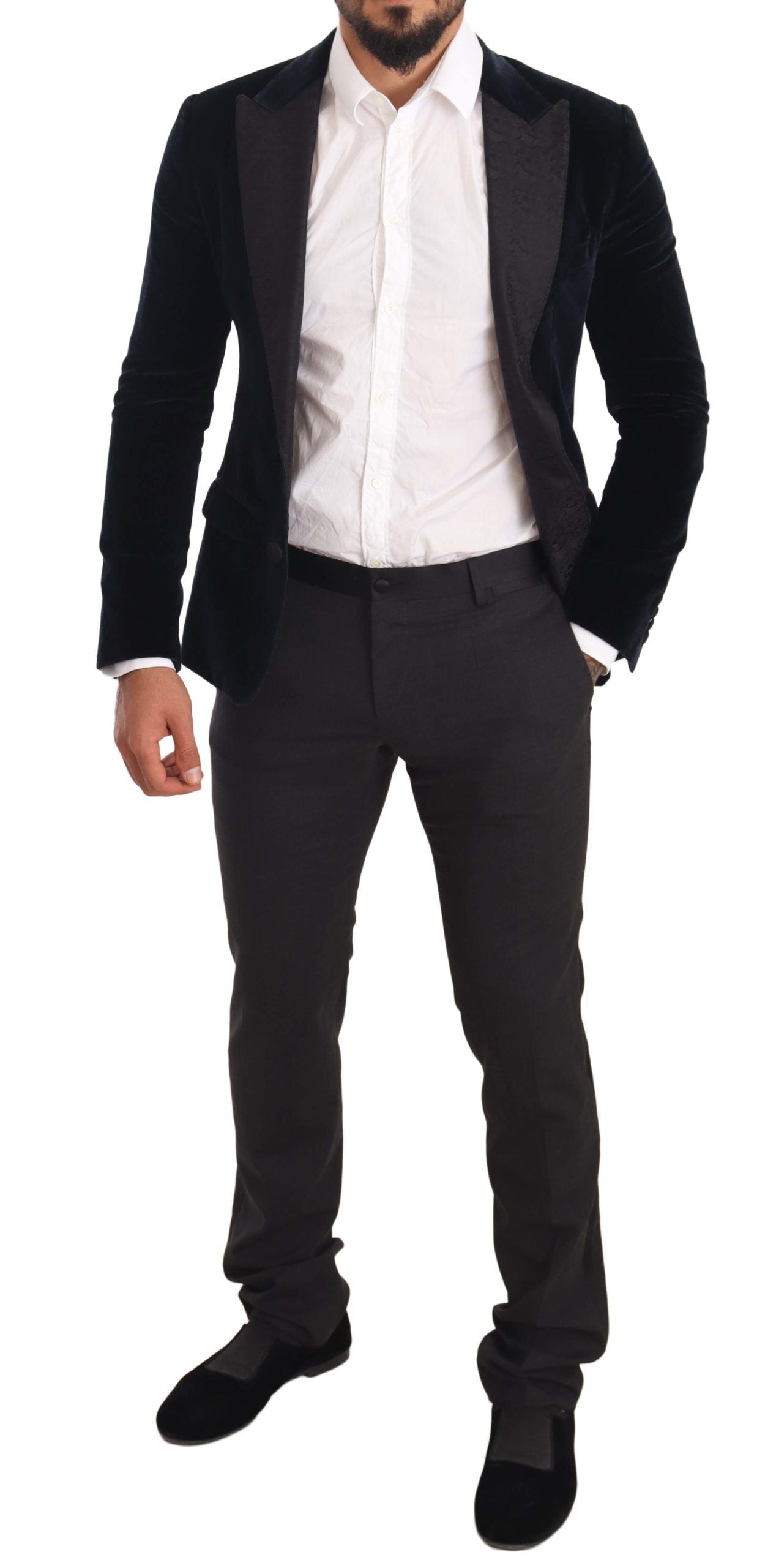 Dolce & Gabbana Blue Velvet Cotton Slim Fit Smoking Men's Suit