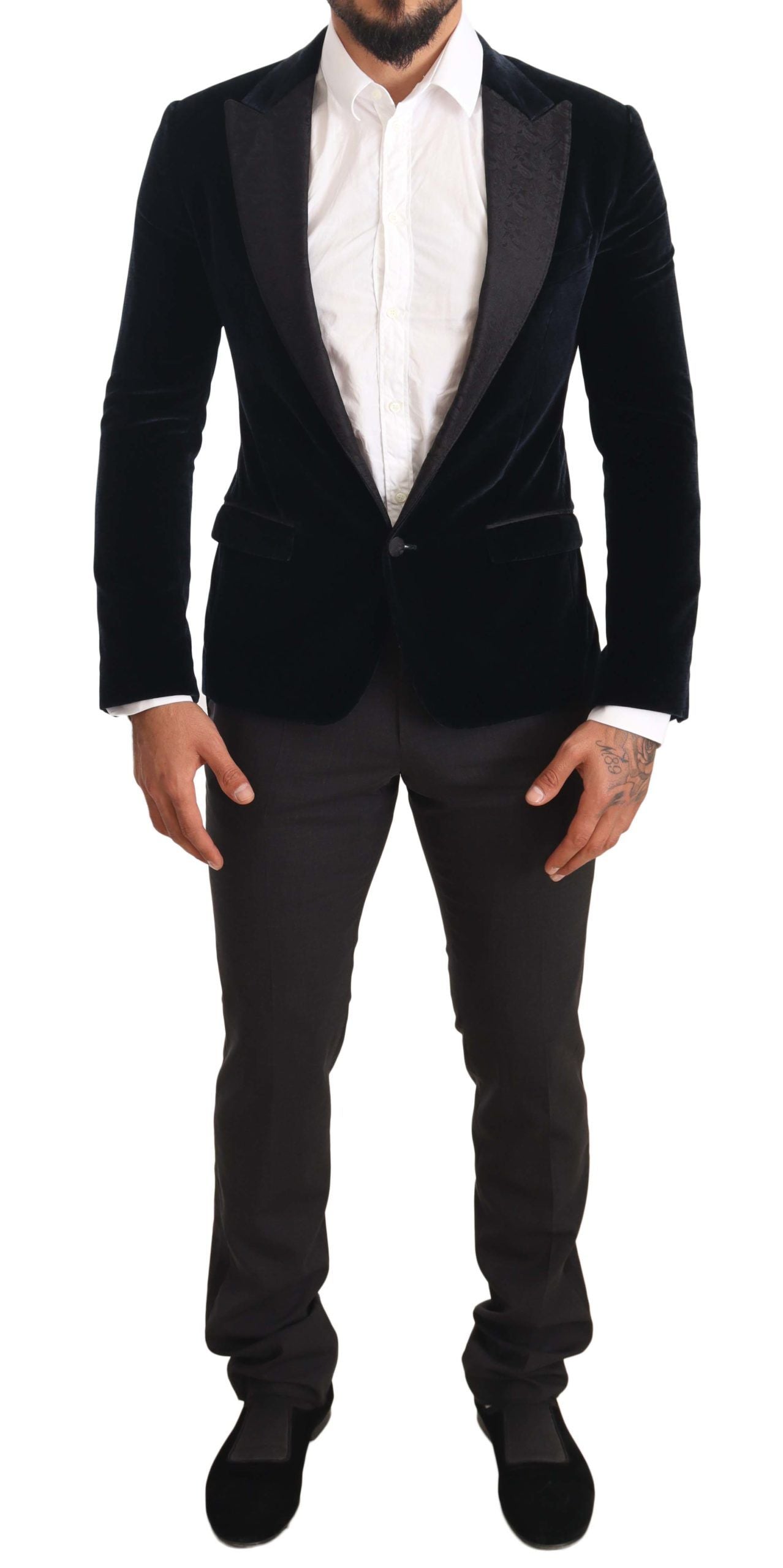 Dolce & Gabbana Blue Velvet Cotton Slim Fit Smoking Men's Suit