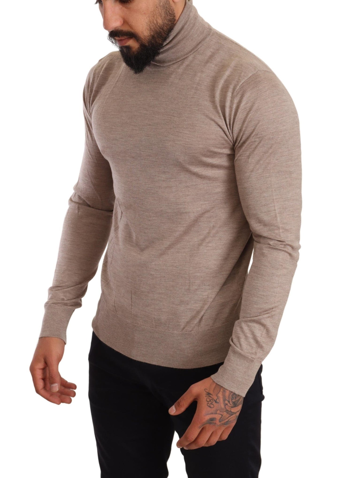 Dolce & Gabbana Beige Cashmere Turtleneck Pullover Men's Sweater