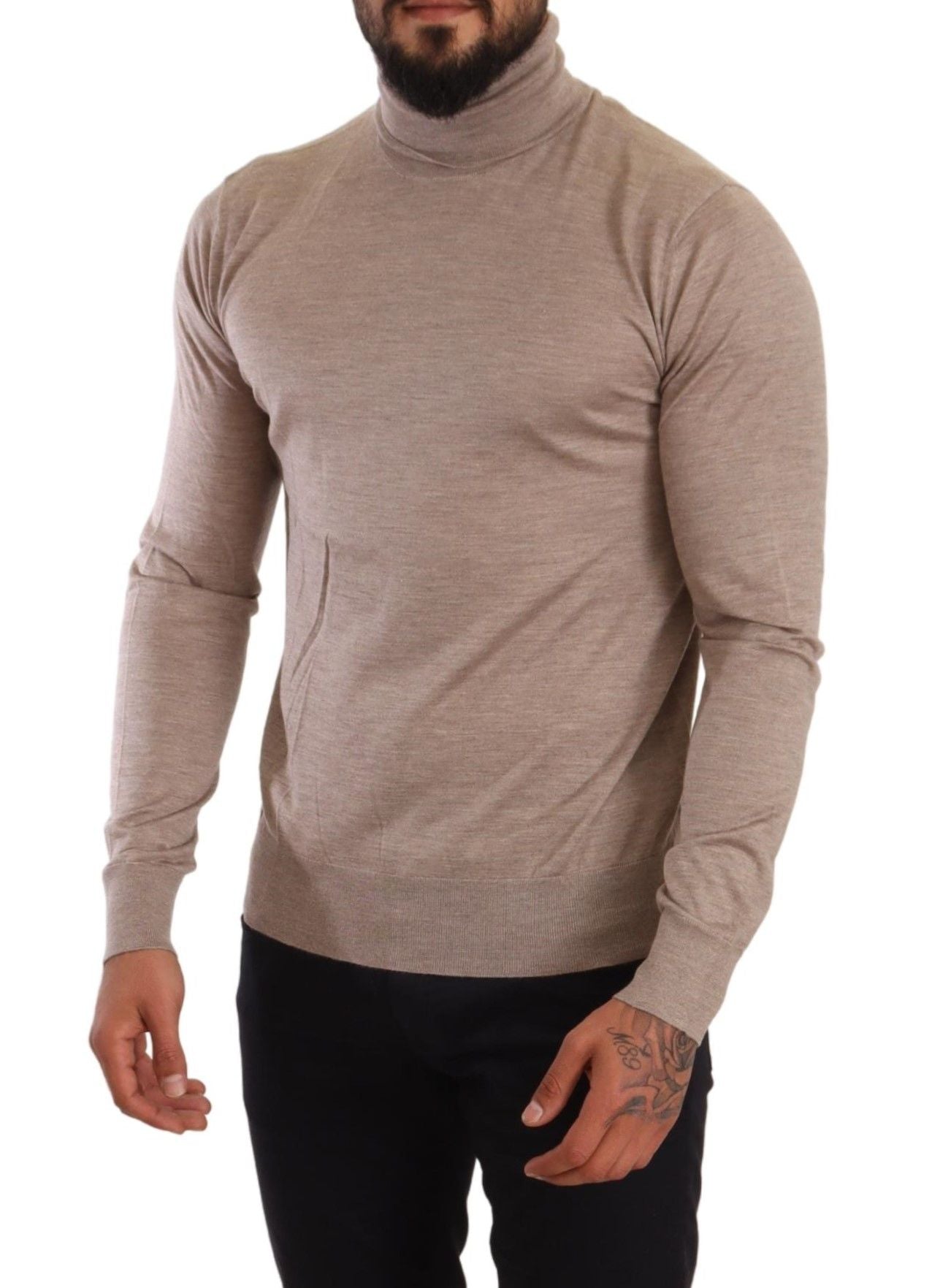 Dolce & Gabbana Beige Cashmere Turtleneck Pullover Men's Sweater