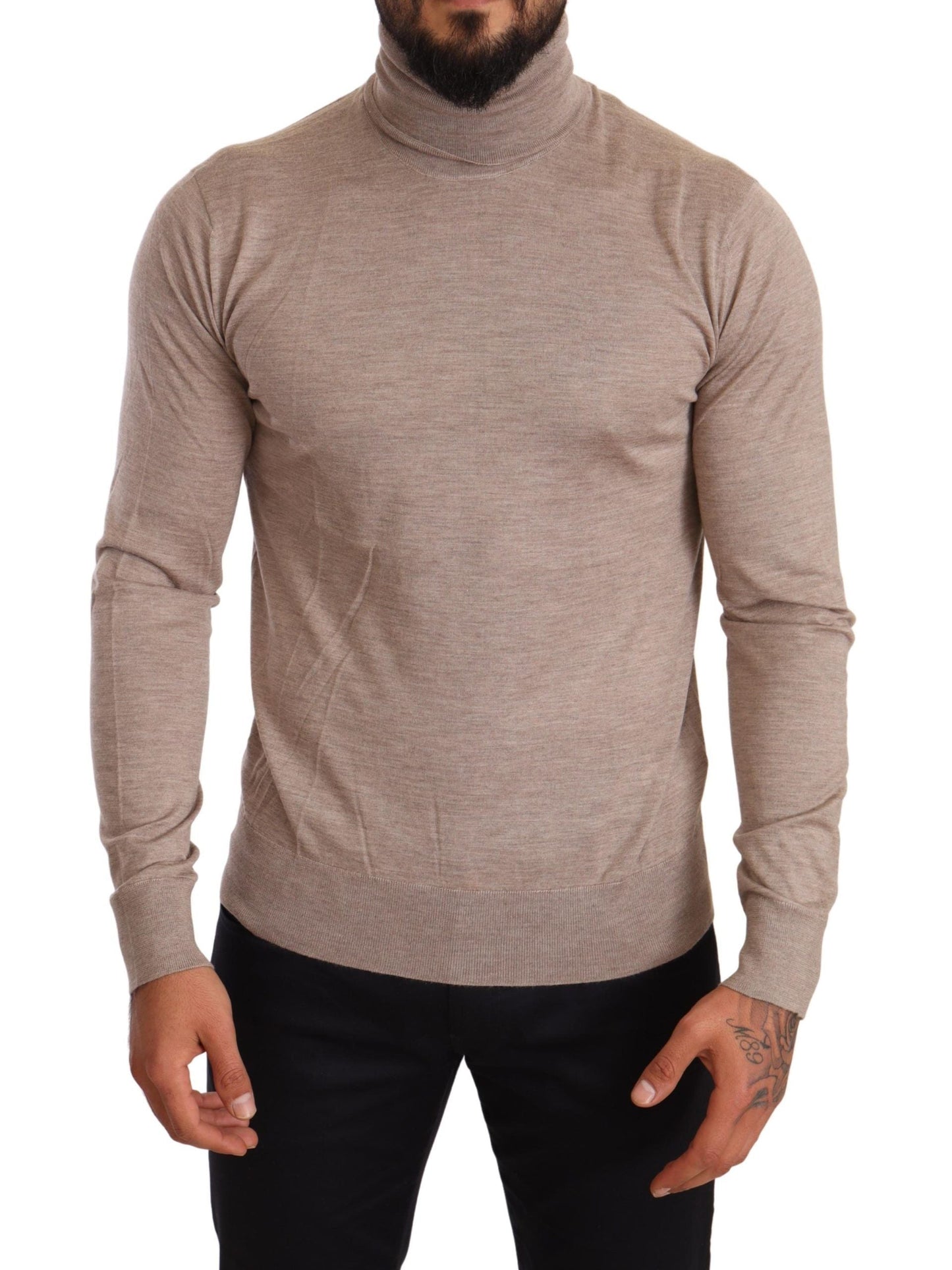 Dolce & Gabbana Beige Cashmere Turtleneck Pullover Men's Sweater