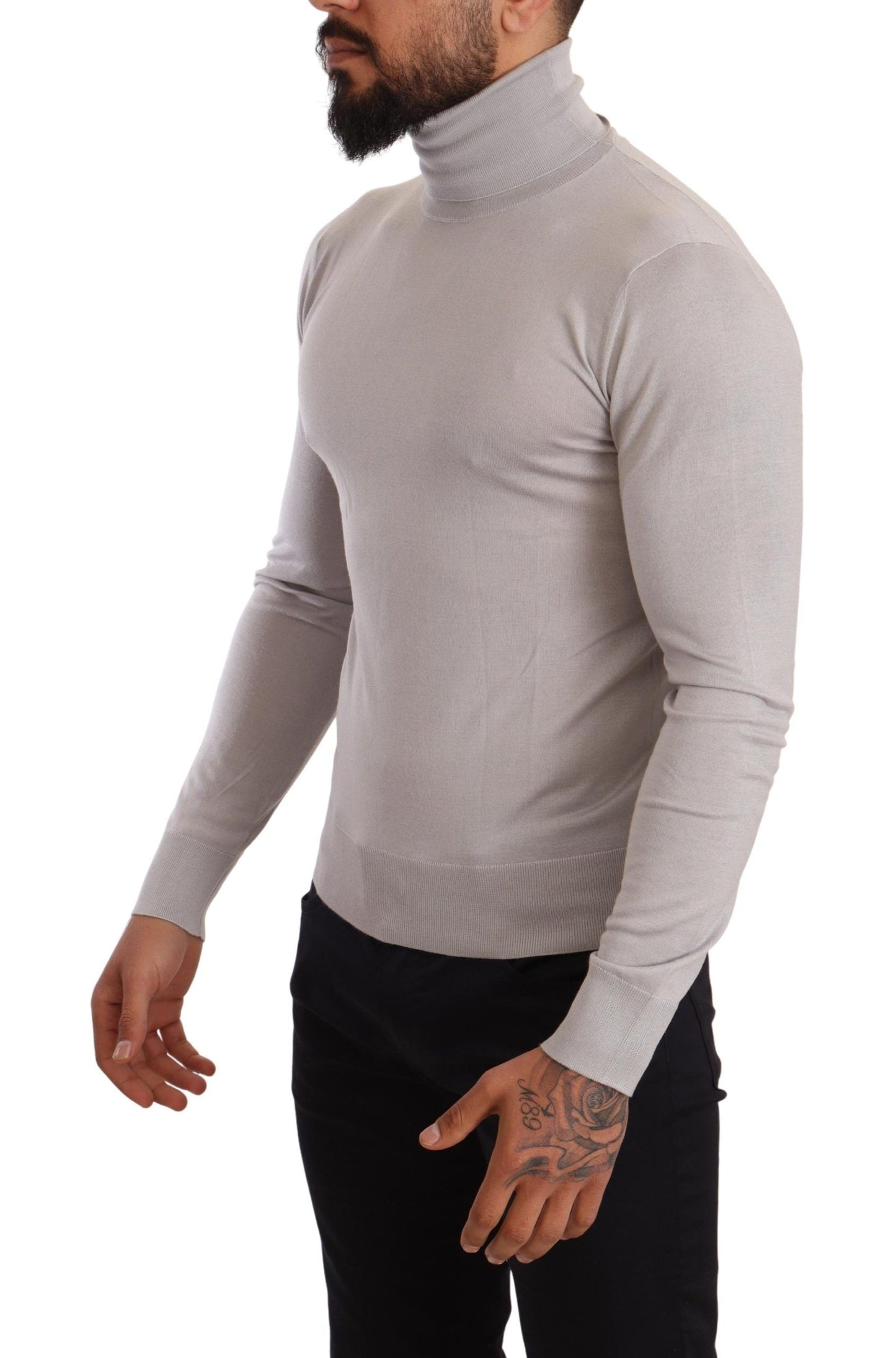 Dolce & Gabbana Gray Cashmere Turtleneck Pullover Men's Sweater