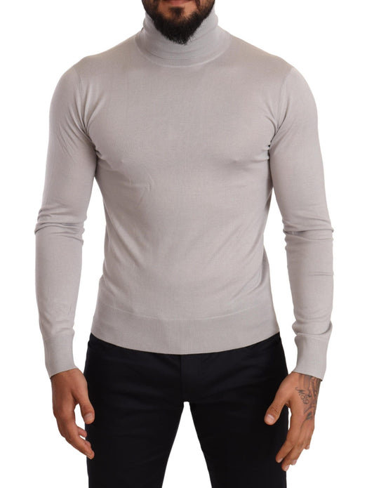 Dolce & Gabbana Gray Cashmere Turtleneck Pullover Men's Sweater