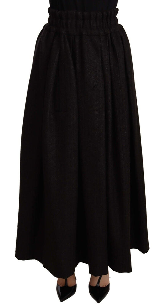 Dolce & Gabbana Black Wool High Waist Maxi PIECE Women's Skirt