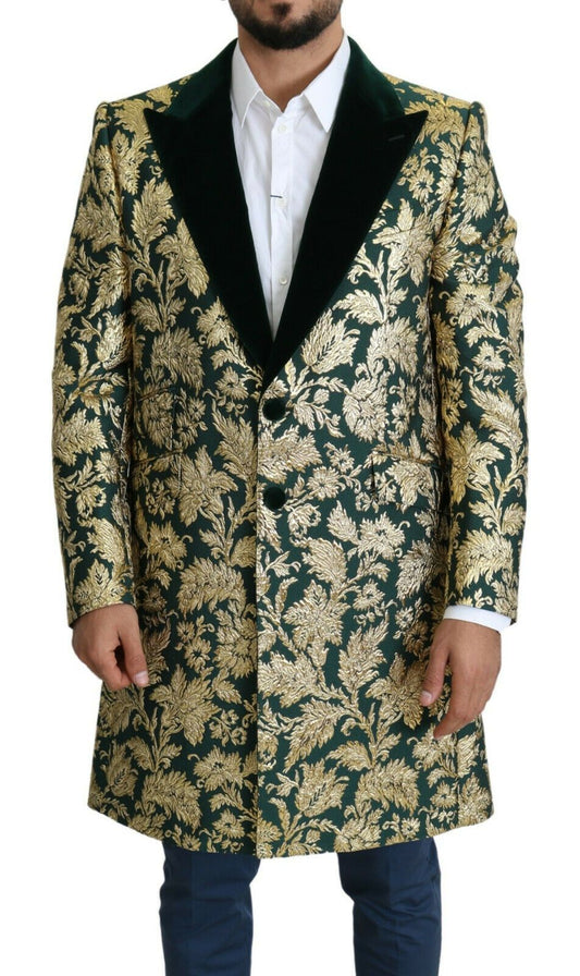 Dolce & Gabbana DOLCE & GABBANA Jacket SICILIA Green Gold Jacquard Long Men's Coat