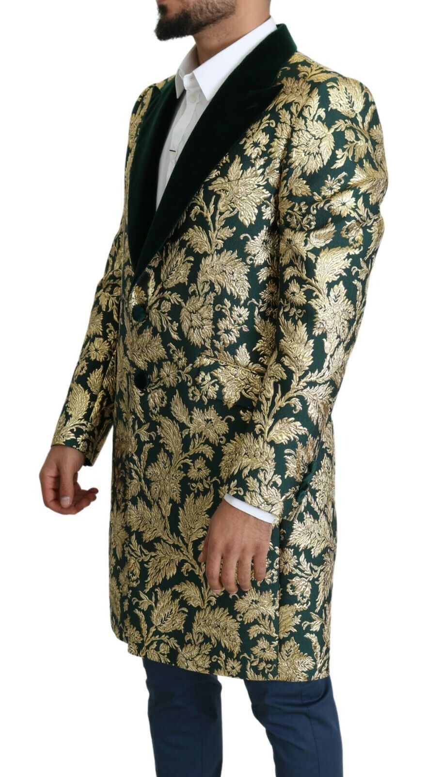 Dolce & Gabbana DOLCE & GABBANA Jacket SICILIA Green Gold Jacquard Long Men's Coat