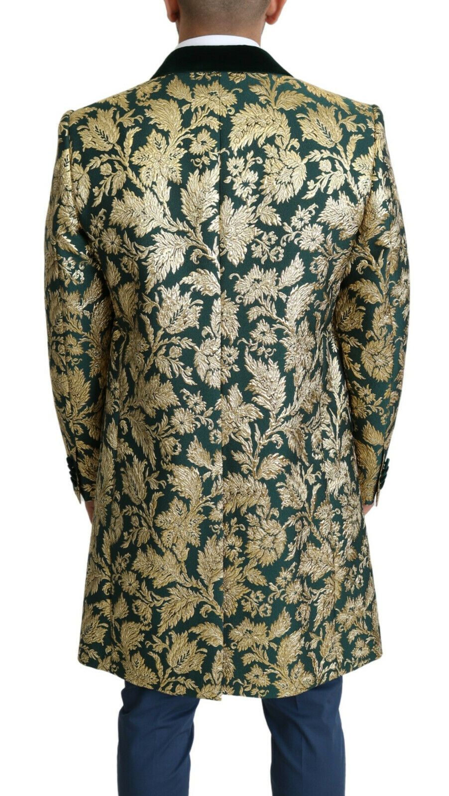 Dolce & Gabbana DOLCE & GABBANA Jacket SICILIA Green Gold Jacquard Long Men's Coat