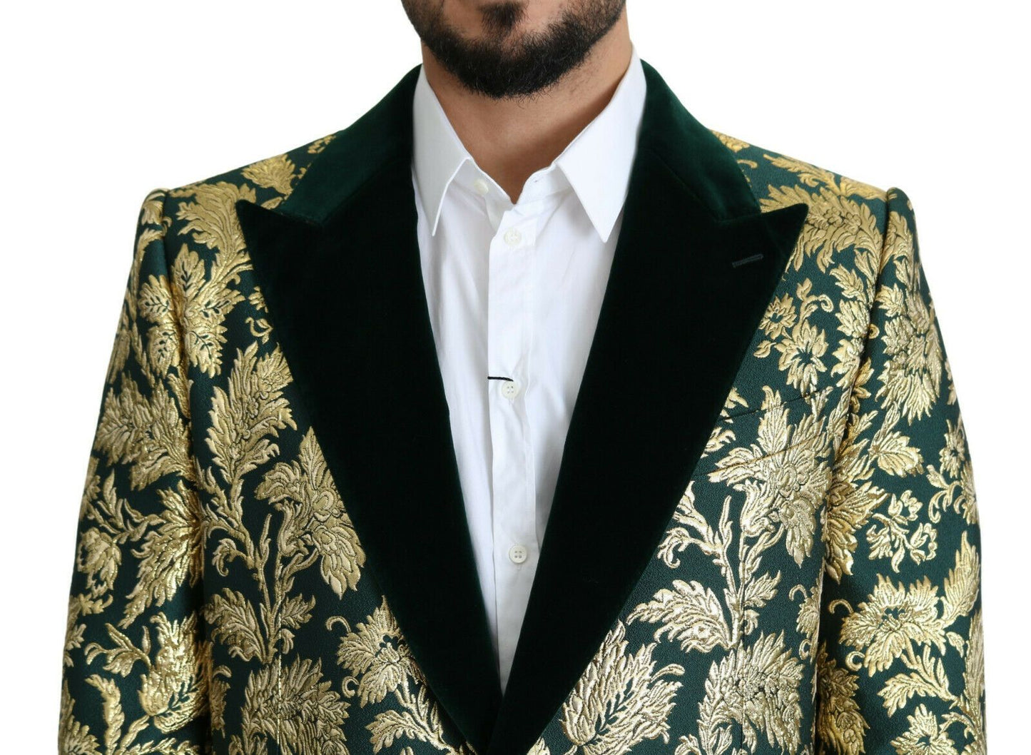 Dolce & Gabbana DOLCE & GABBANA Jacket SICILIA Green Gold Jacquard Long Men's Coat