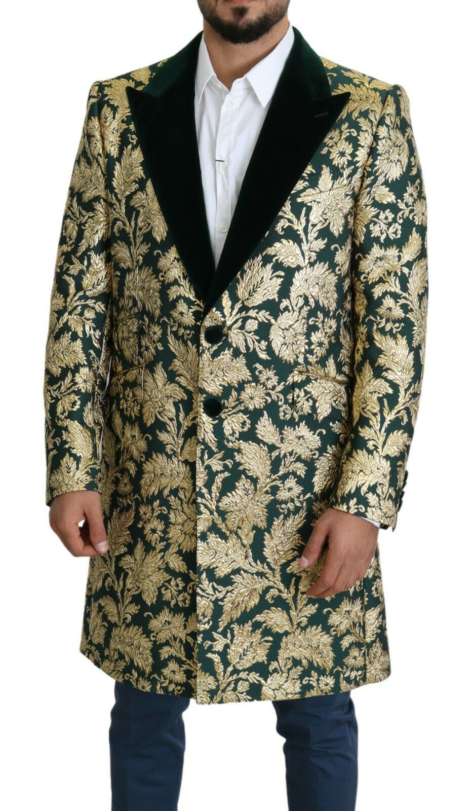 Dolce & Gabbana DOLCE & GABBANA Jacket SICILIA Green Gold Jacquard Long Men's Coat