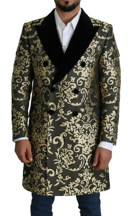 Dolce & Gabbana Black Gold Jacquard Long Coat SICILIA Men's Jacket