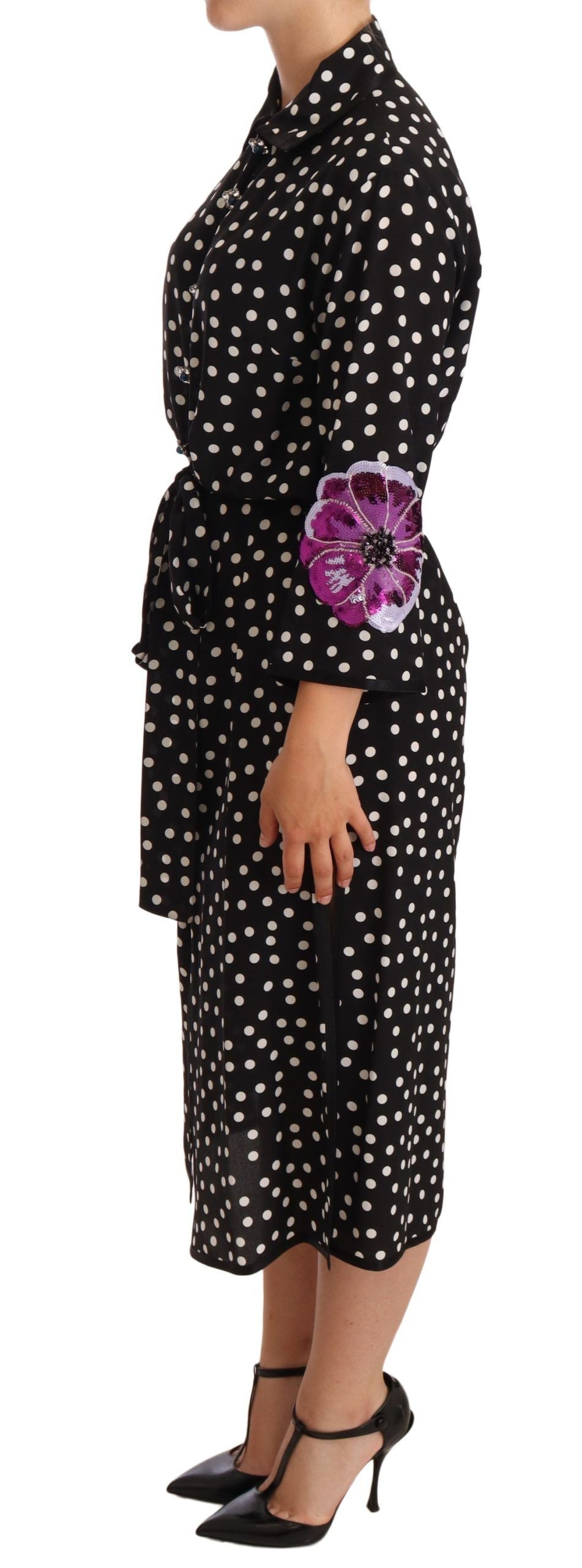Dolce & Gabbana Black White Crystal Sequined Floral Women's Dress