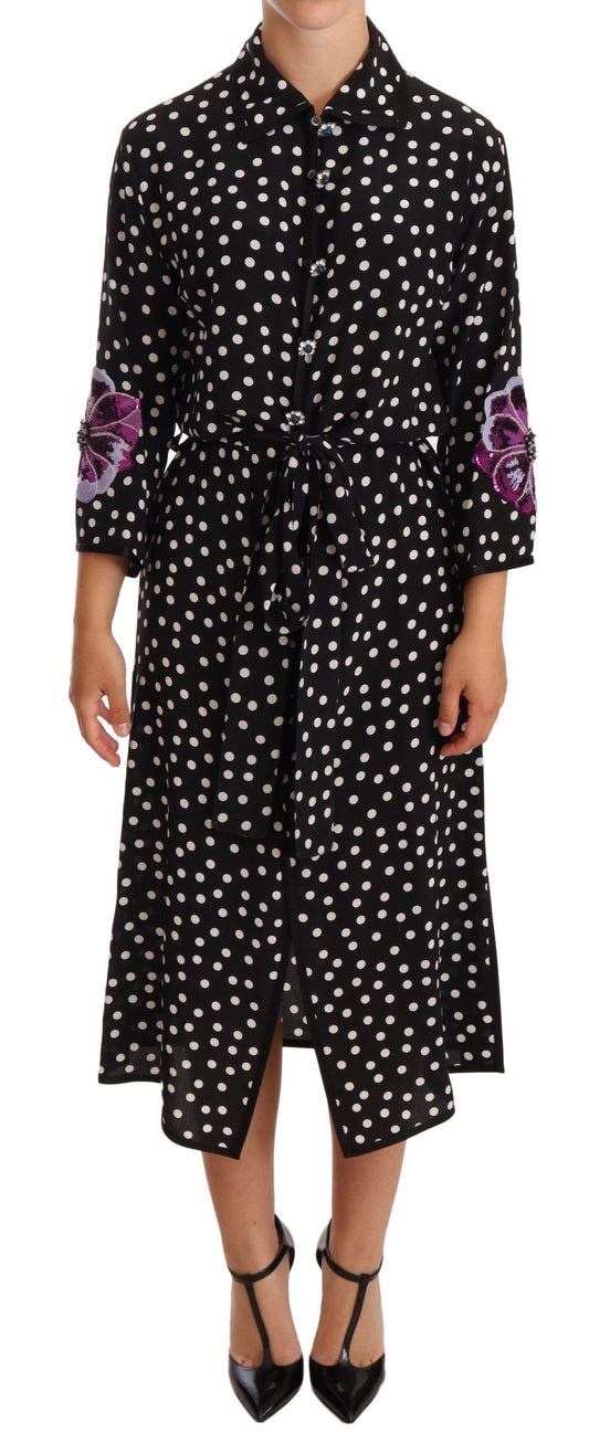 Dolce & Gabbana Black White Crystal Sequined Floral Women's Dress