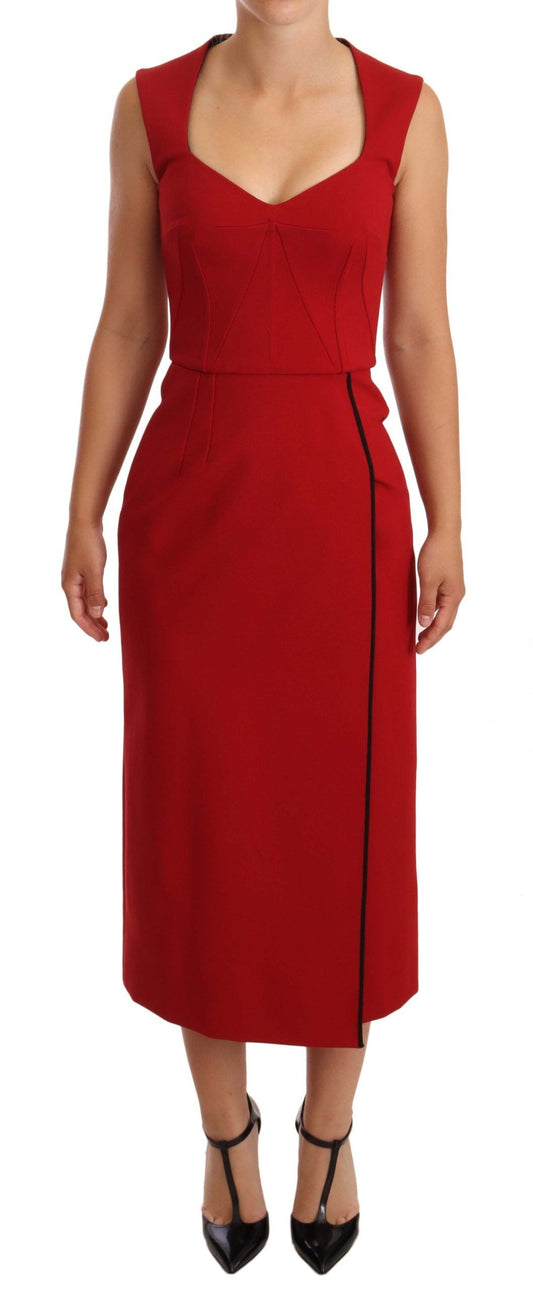 Dolce & Gabbana Red Sweetheart Sleeveless Midi Stretch Women's Dress
