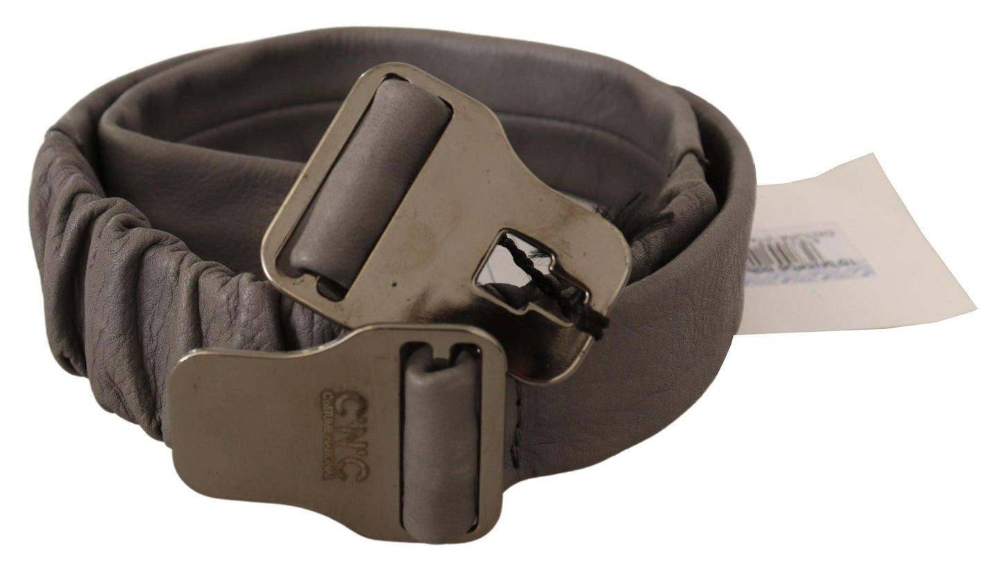 Costume National Gray Leather Silver Buckle Waist Women's Belt