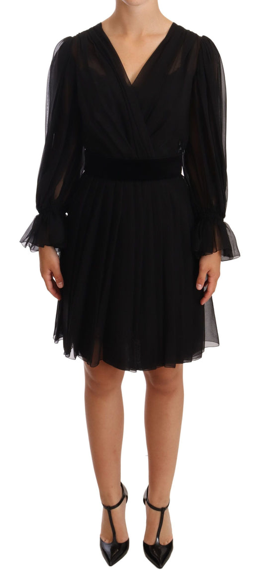 Dolce & Gabbana Black Mesh Pleated Mini Silk Stretch Women's Dress