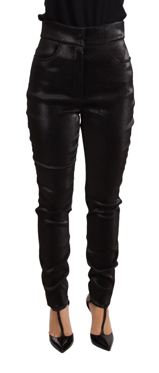 Dolce & Gabbana Black Silver Lurex Thread Cotton Stretch Women's Pants