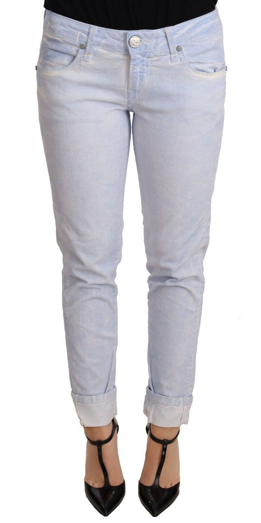 Acht Light Blue Cotton Folded Hem Denim Skinny Women Trouser Women's Jeans