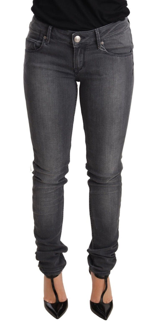 Acht Gray Washed Cotton Slim Fit Low Waist Women Denim Trouser Women's Jeans