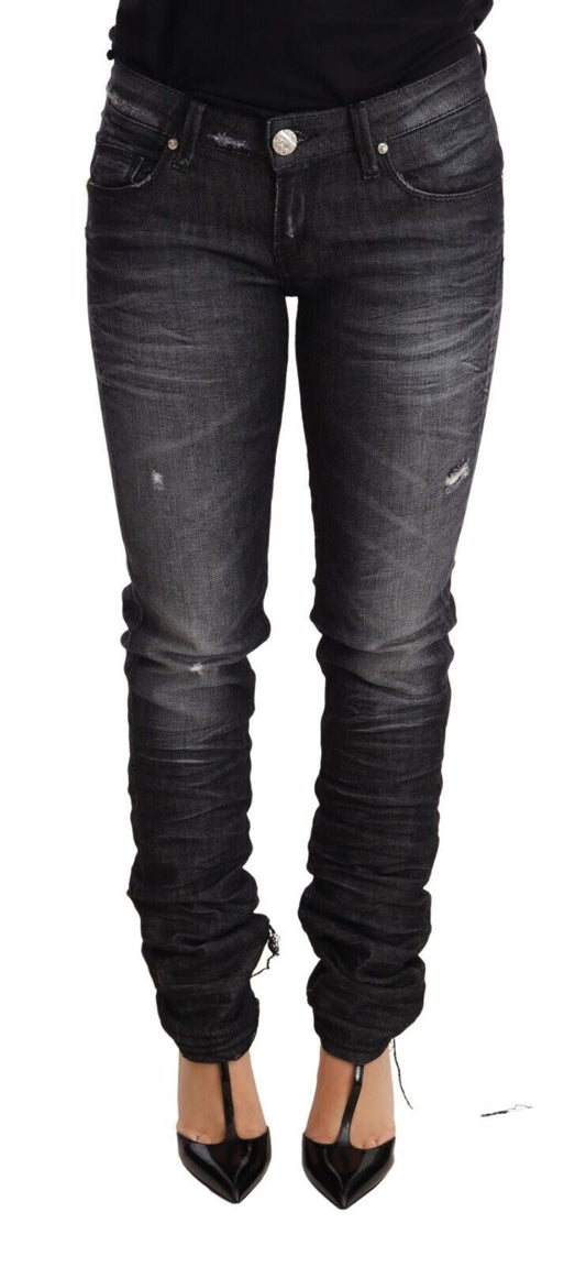 Acht Black Washed Cotton Low Waist Skinny Denim Trouser Women's Jeans