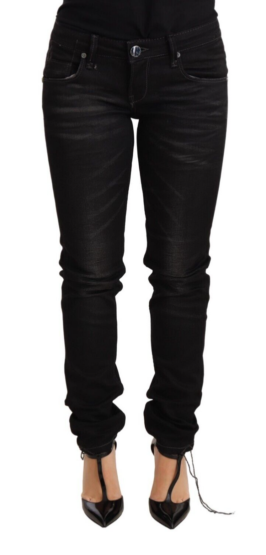 Acht Black Washed Cotton Slim Fit Denim Low Waist Trouser Women's Jeans