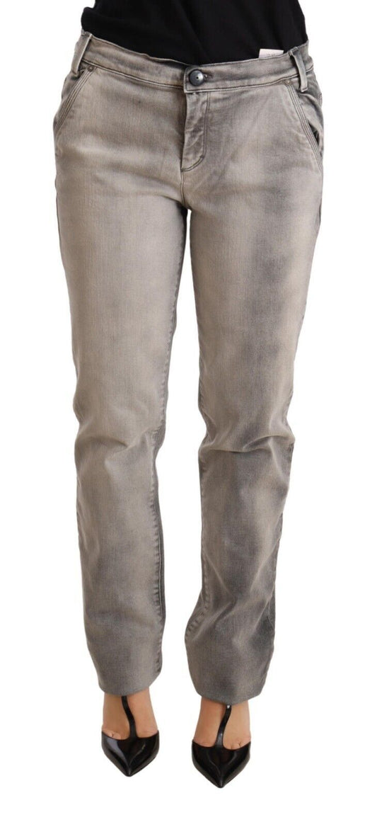 Ermanno Scervino Gray Washed Low Waist Skinny Trouser Cotton Women's Jeans