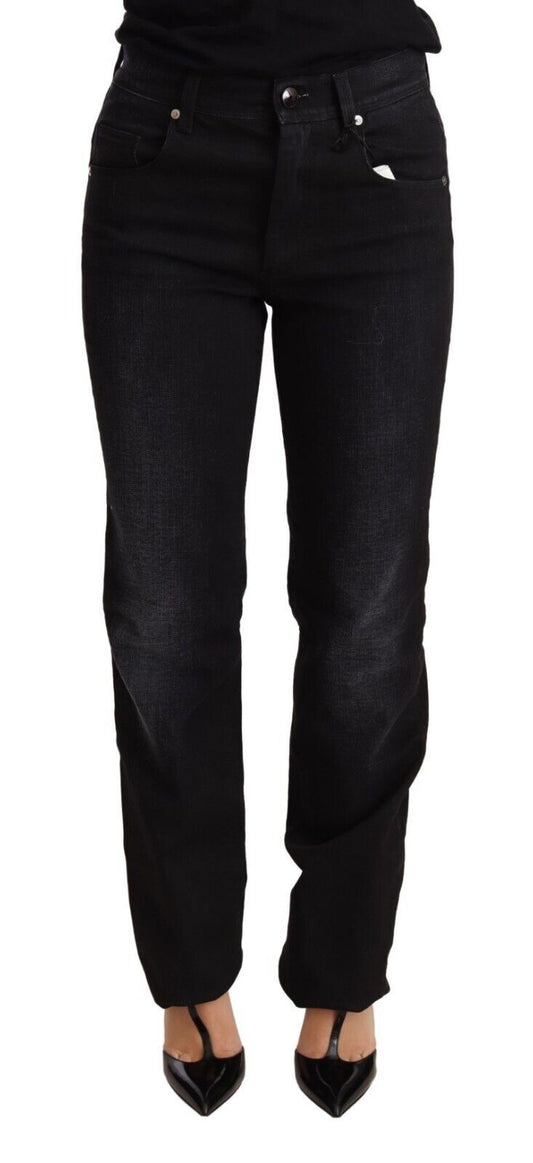 Ermanno Scervino Black Washed Straight Denim Trouser Cotton Women's Jeans