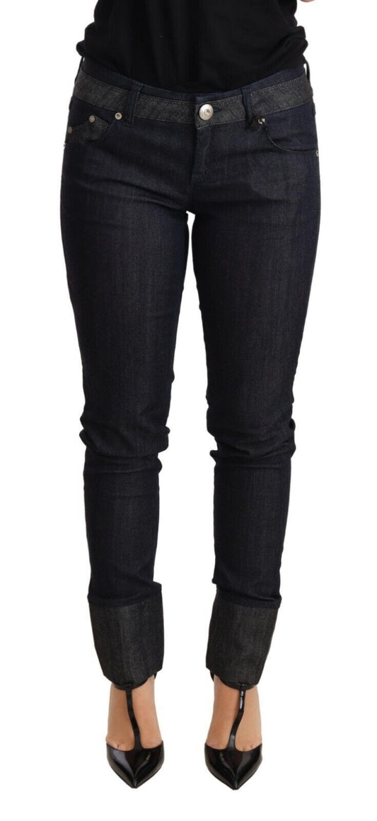 Ermanno Scervino Blue Skinny Folded Hem Denim Trouser Cotton Women's Jeans
