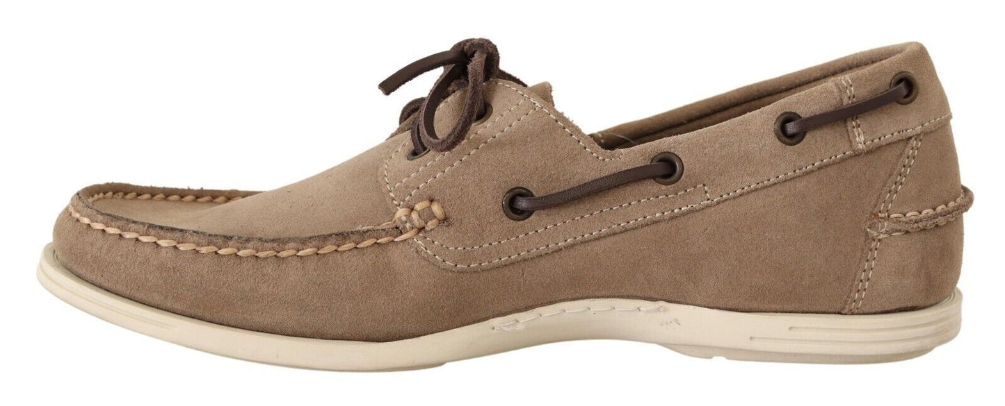 Pollini Beige Suede Low Top Mocassin Loafers Casual Men Men's Shoes