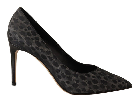 Sofia Black Leopard Leather Stiletto High Heels Pumps Women's Shoes
