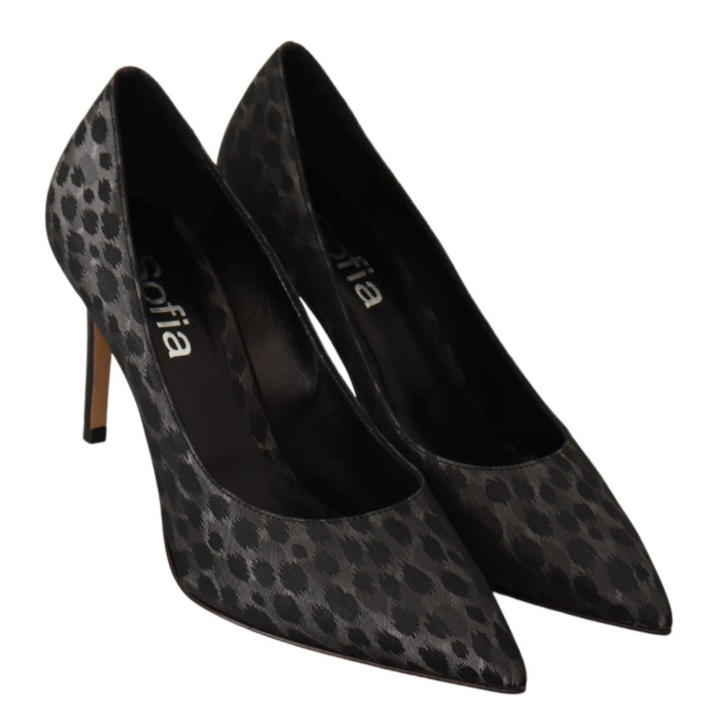Sofia Black Leopard Leather Stiletto High Heels Pumps Women's Shoes