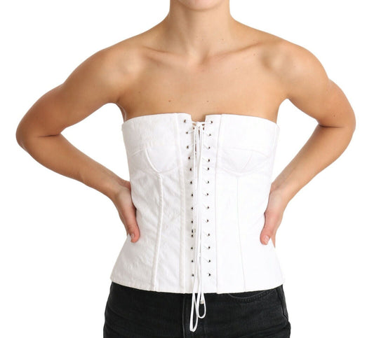 Dolce & Gabbana White PALERMO Bustier Cotton Top Women's Corset