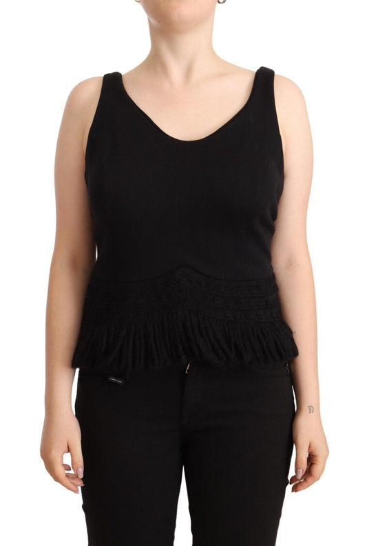 Ermanno Scervino Black Cotton Sleevelesss Tank Casual Women's Top