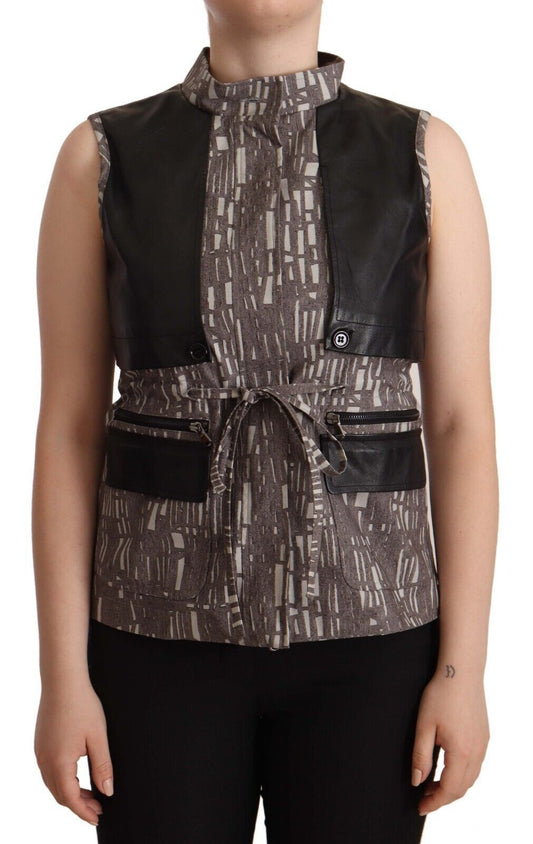 Comeforbreakfast Brown Black Vest Leather Sleeveless Top Women's Blouse