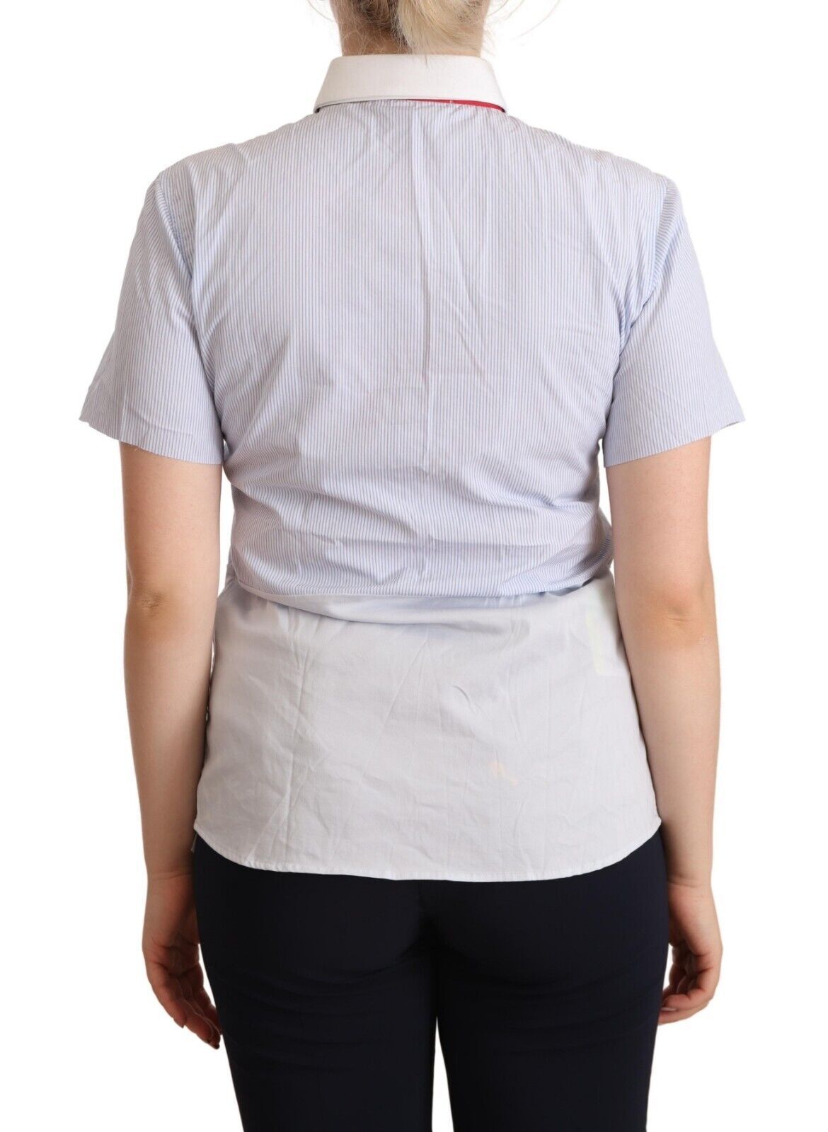 AGLINI Light Blue Cotton Short Sleeves Collared Polo Women's Top