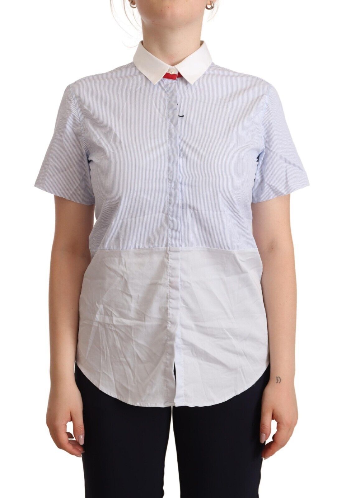 AGLINI Light Blue Cotton Short Sleeves Collared Polo Women's Top