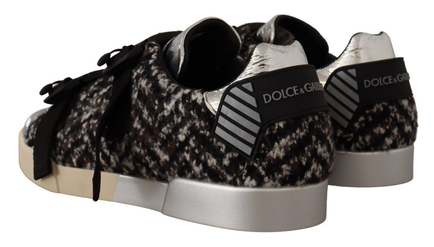 Dolce & Gabbana Silver Leather Brown Cotton Wool Sneakers Men's Shoes