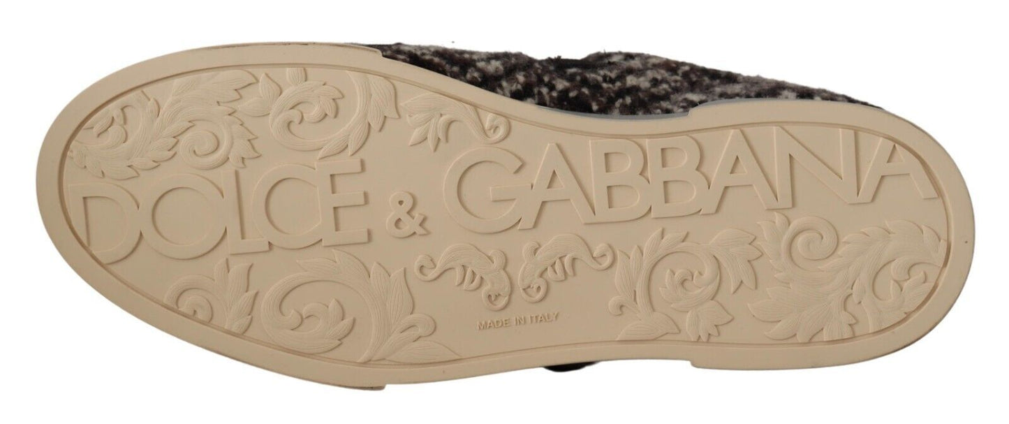 Dolce & Gabbana Silver Leather Brown Cotton Wool Sneakers Men's Shoes