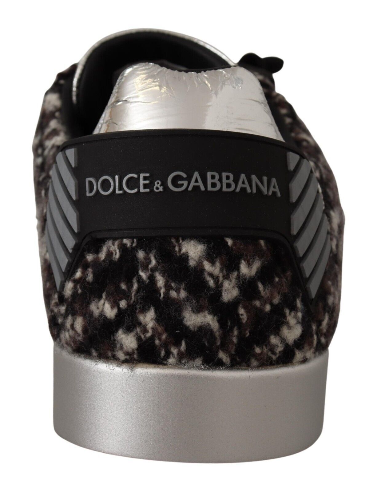 Dolce & Gabbana Silver Leather Brown Cotton Wool Sneakers Men's Shoes