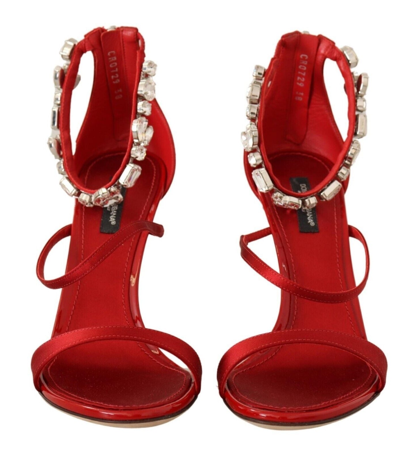 Dolce & Gabbana Red Satin Crystals Sandals Keira Heels Women's Shoes