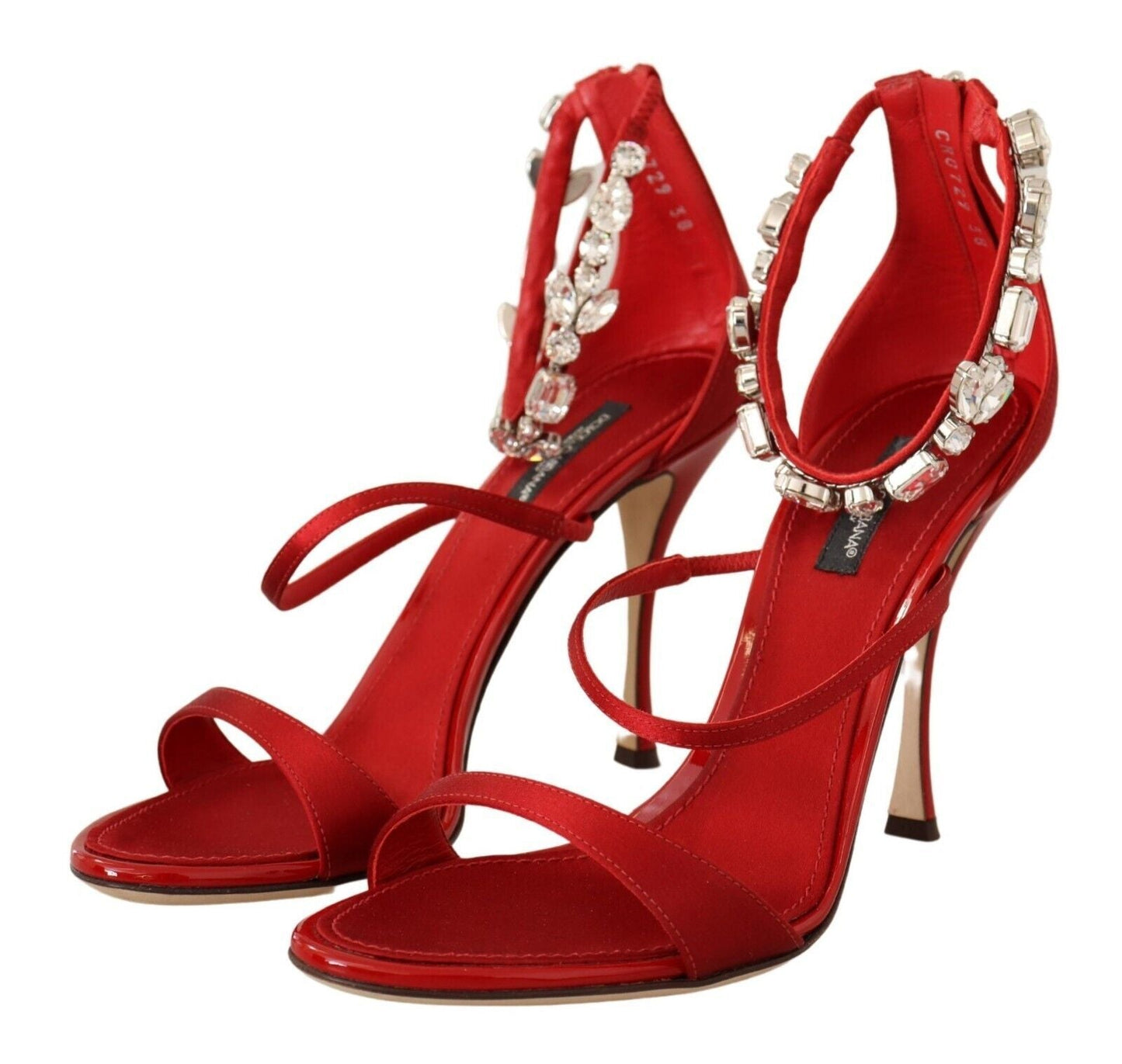 Dolce & Gabbana Red Satin Crystals Sandals Keira Heels Women's Shoes