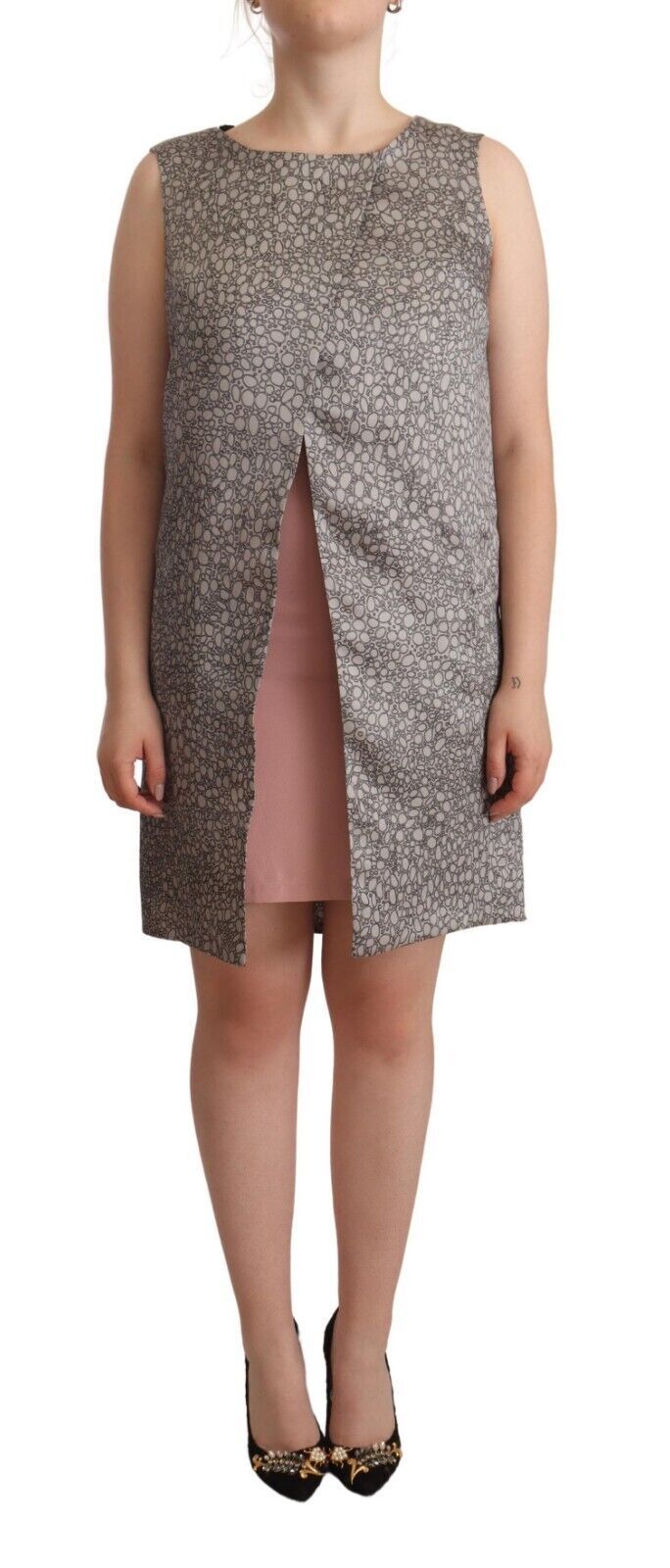 Comeforbreakfast Gray Sleeveless Shift Knee Length Women's Dress