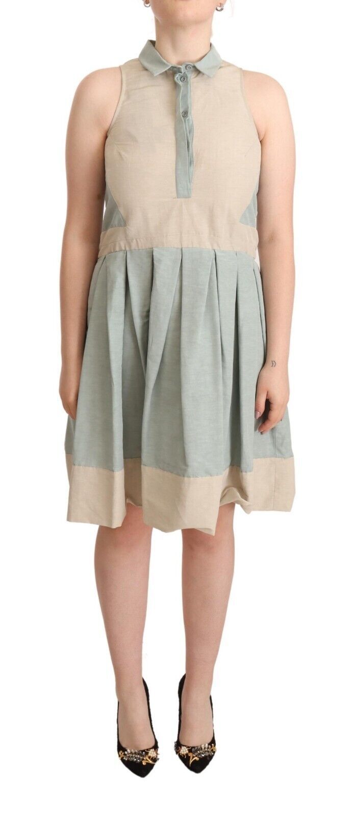 Comeforbreakfast Multicolor Collared Sleeveless Sheath Women's Dress