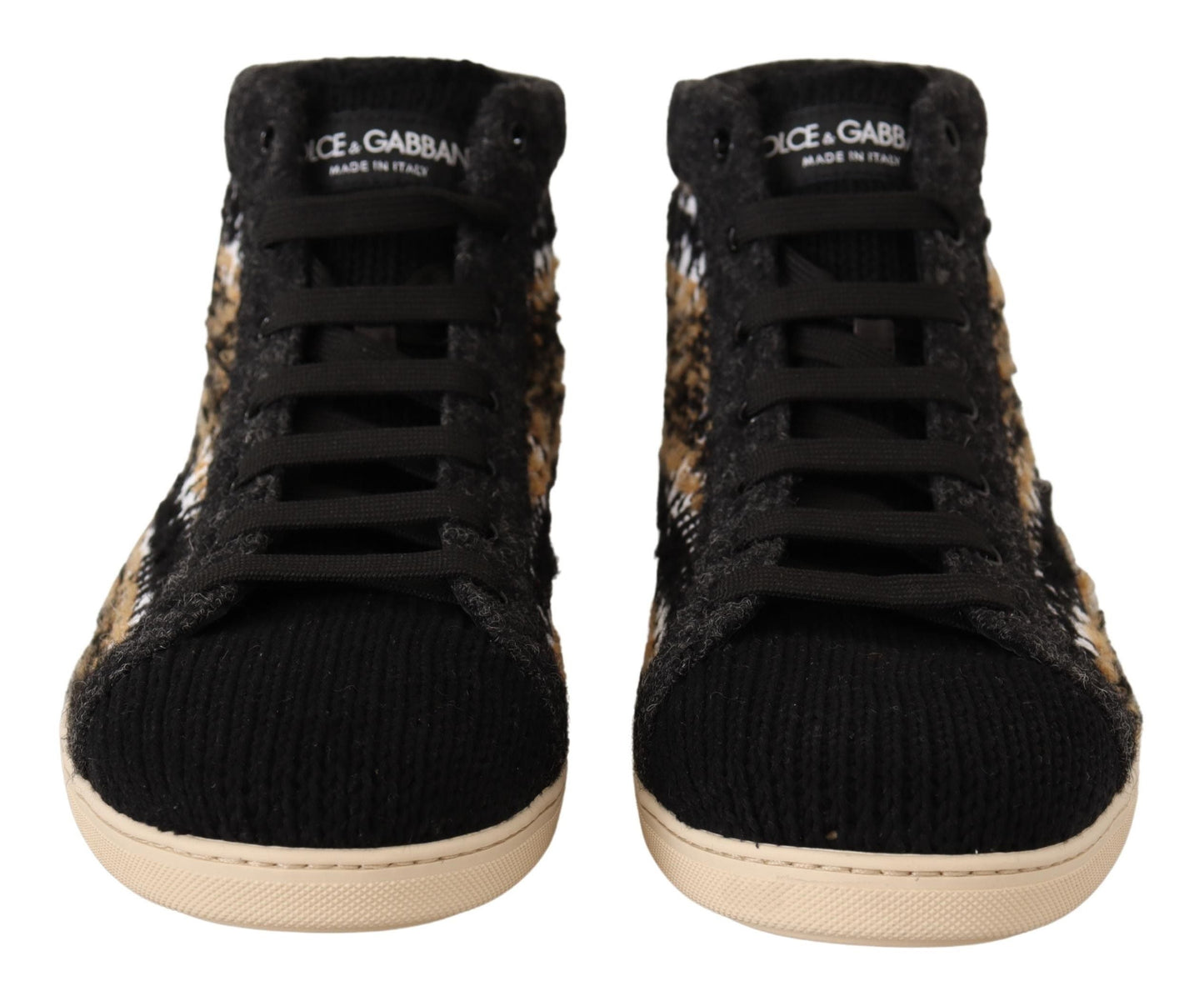Dolce & Gabbana Beige Brown Wool Cotton High Top Men's Sneakers