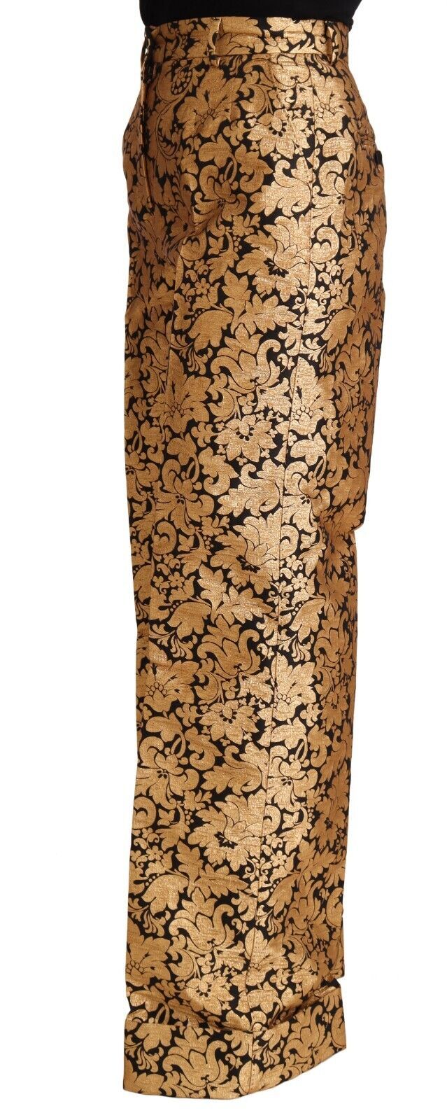 Dolce & Gabbana Gold Floral Jacquard Straight Polyester Women's Pants